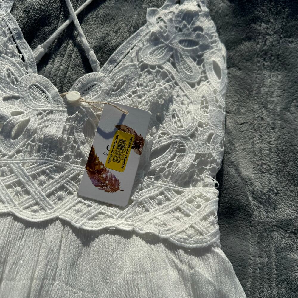 NWT C&V Chealsea & Violet Boho White Strappy Lace Mini Slip Dress Women’s XS - Picture 6 of 13
